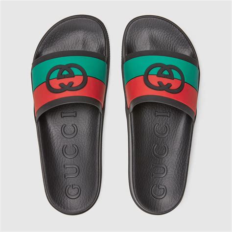 green black and red gucci slides brown bottom|Gucci web slide black rubber.